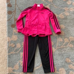 Girls Adidas pink and black track suit - size 5